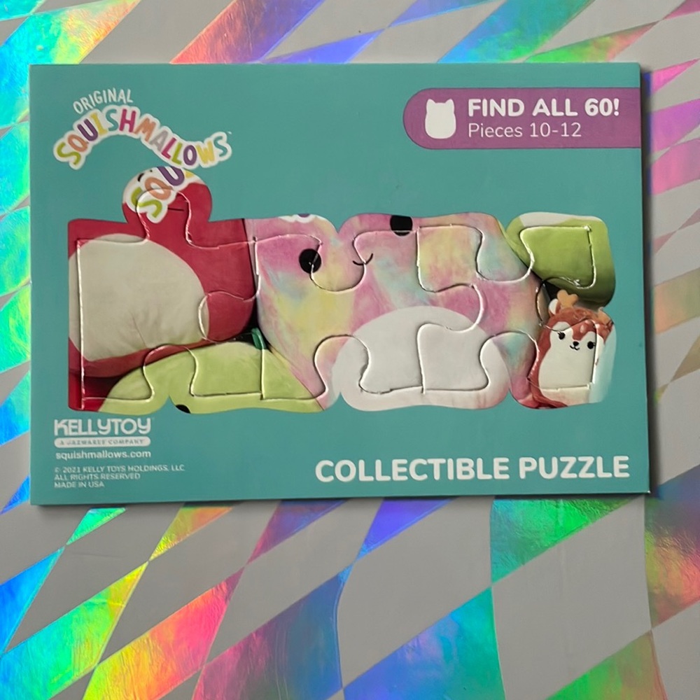10-12 pieces of the Original Squishmallows collectible trading card puzzle